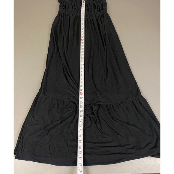 Banana Republic Maxi Dress Size Large Black Strapless Frayed Trim Rayon Blend - Picture 9 of 12